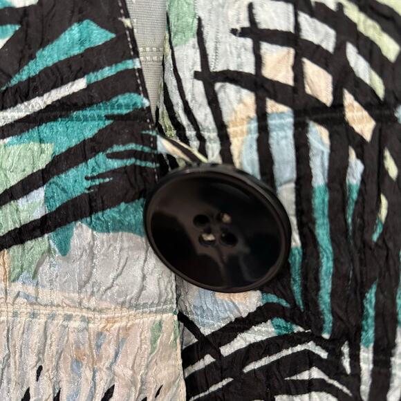 Ali Miles One-Button Jacket Tropical Leaf Print Crinkle Textured Large Floral - Picture 4 of 7